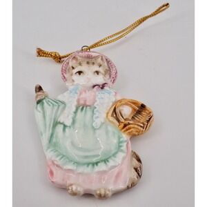 1983 Schmid Porcelain Female Kitten Ornament with Pink Coat